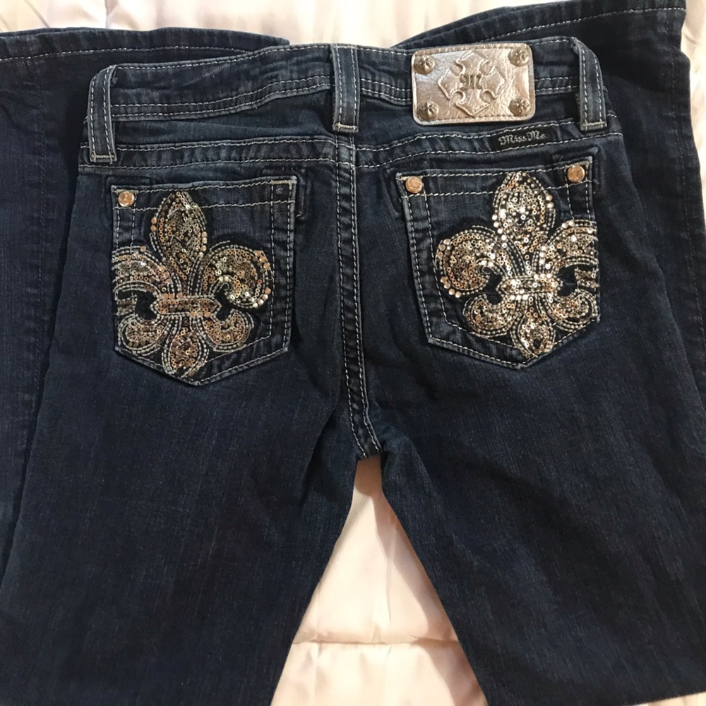 Miss Me Girls Fleur De Lis Jeans Size 16 Excellent Condition